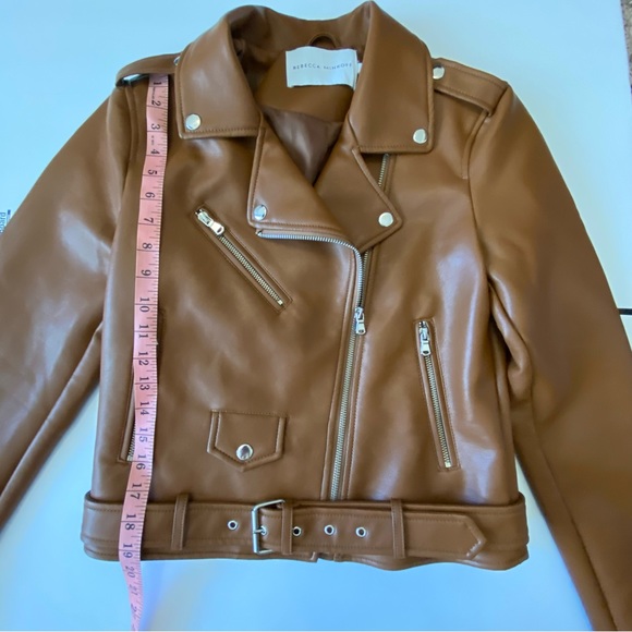 NWOT Rebecca Minkoff Cognac Tan Faux Leather Moto Biker Zipper Jacket Size Small - Picture 8 of 10